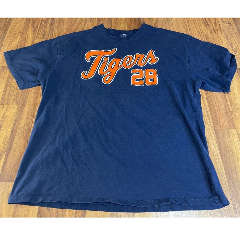 MLB Detroit Tigers Prince Fielder 28 Navy Blue T-Shirt Mens 2XL Cotton Tee